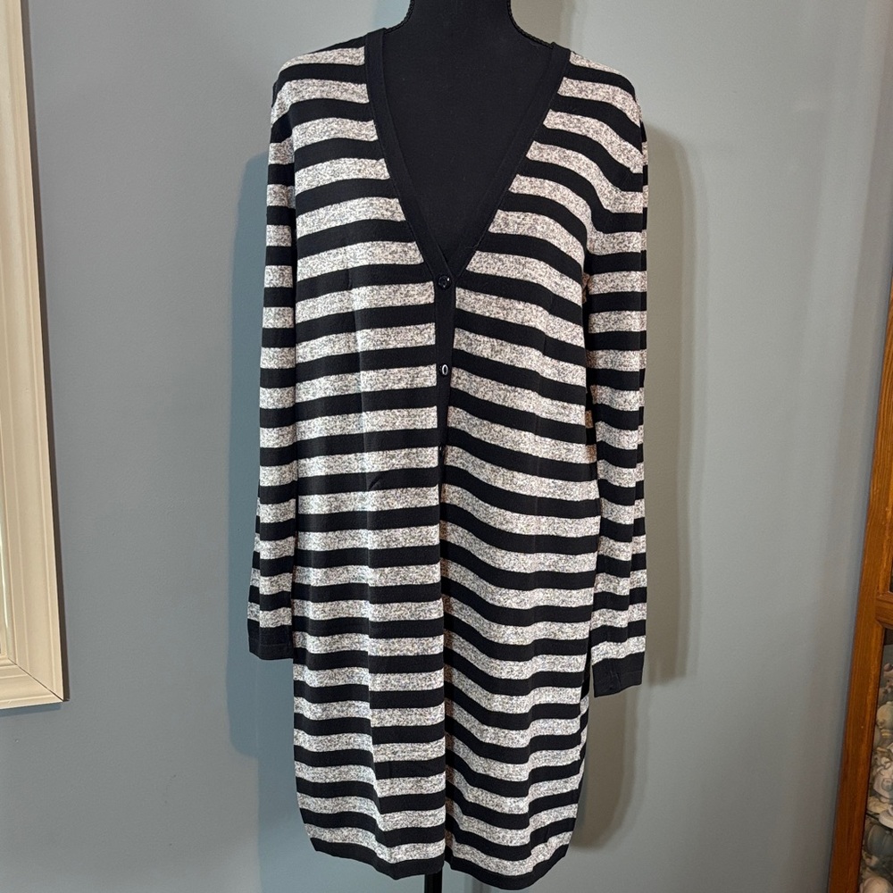 J. Jill Black and Gray Striped Long Cardigan